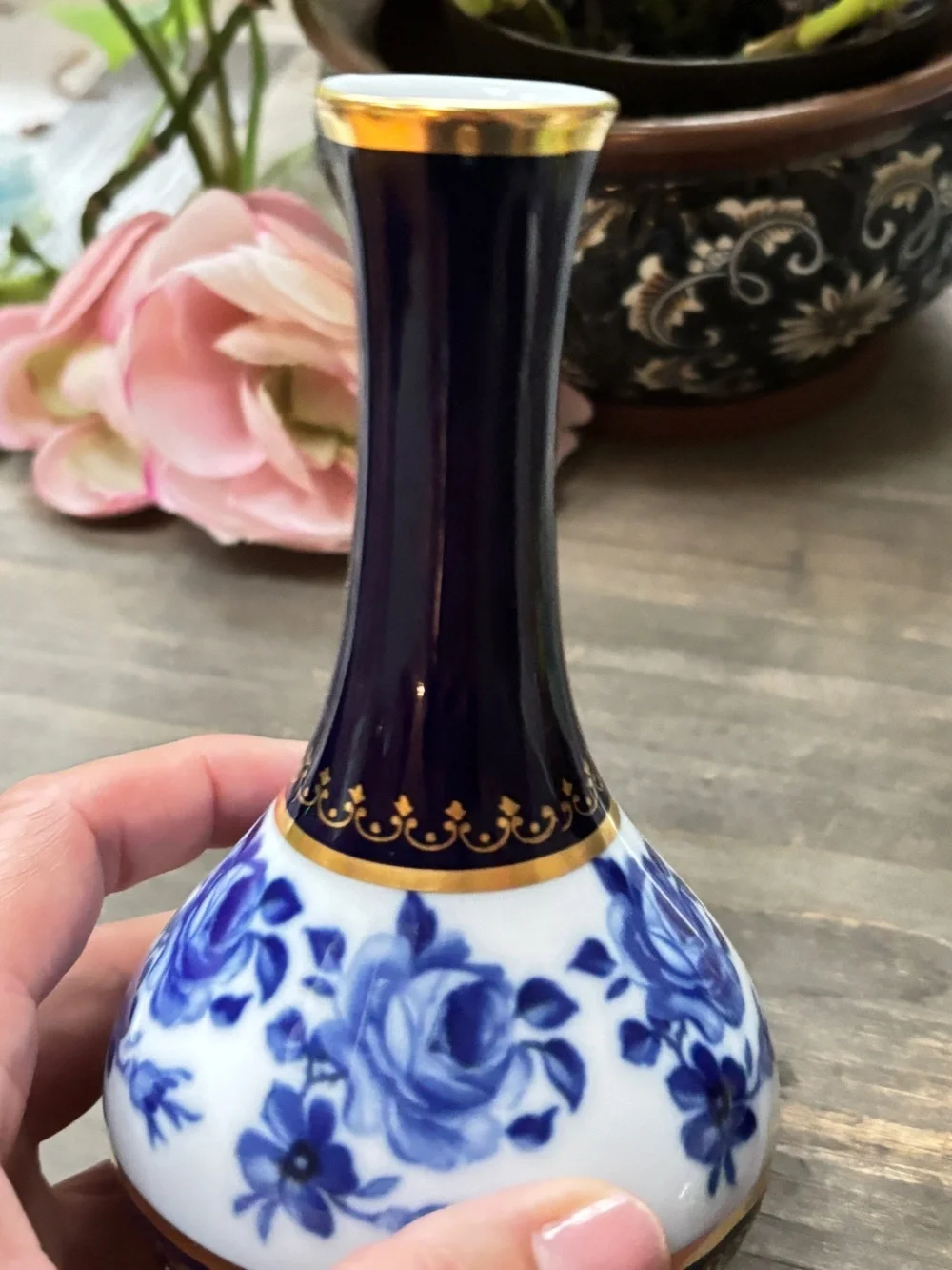 Vintage Cobalt Vase with Gold Accents, Royal Porzellan Bavaria KPM